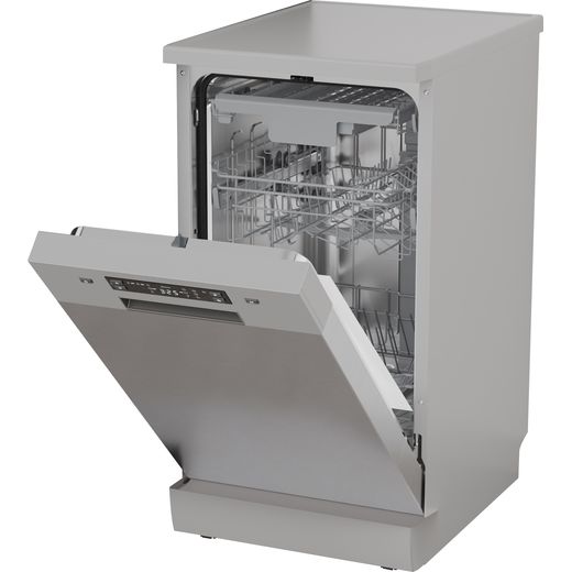 Hisense Slimline Dishwasher - Silver - left perspective door ajar